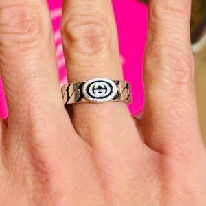 Gucci Silver Band with Black Emblem